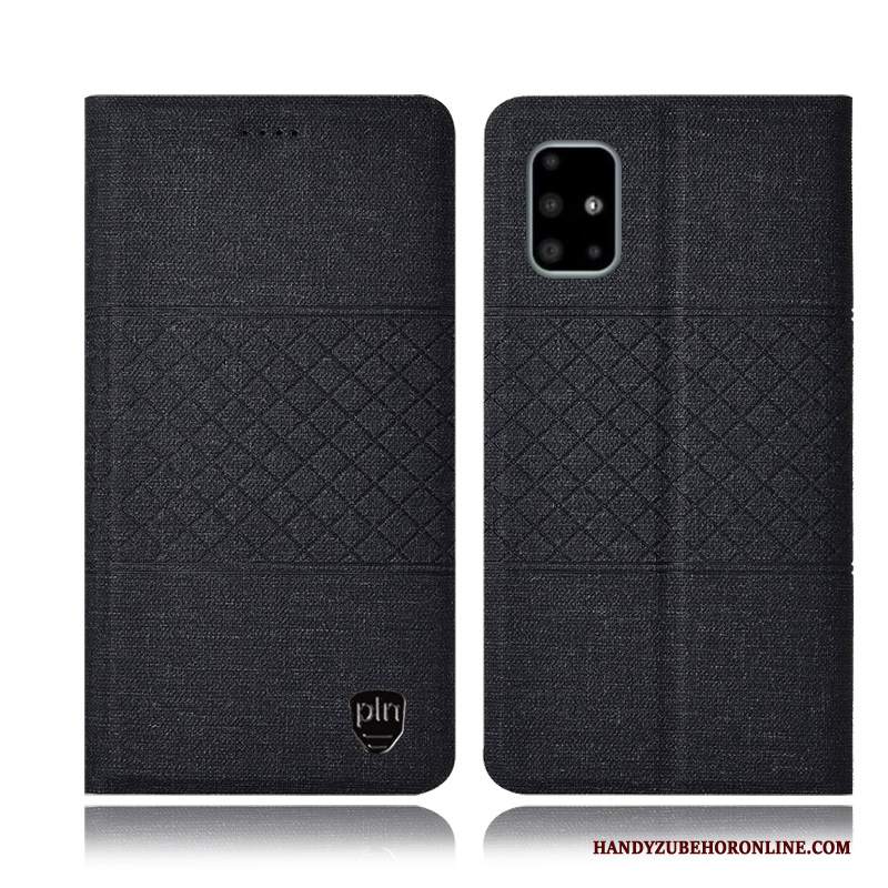 Custodia Samsung Galaxy A71 Pelle A Quadri Anti-caduta, Cover Samsung Galaxy A71 Protezione Colore Profondo Cotone E Lino