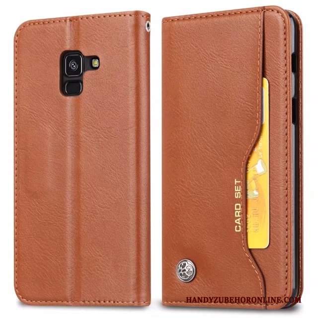 Custodia Samsung Galaxy A8 2018 Pelle Chiaro Supporto, Cover Samsung Galaxy A8 2018 Protezione Telefono Carta