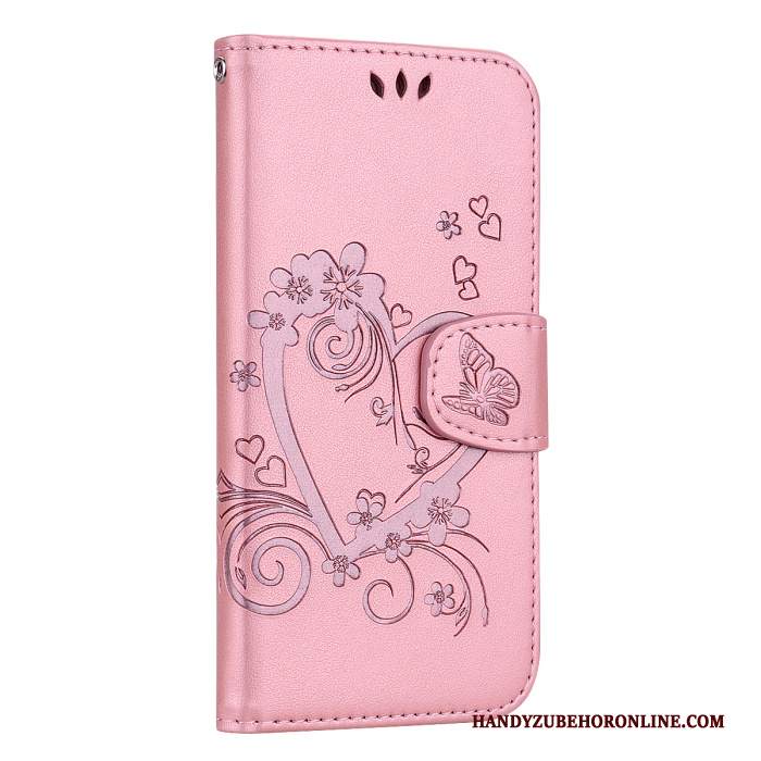 Custodia Samsung Galaxy A8 2018 Pelle Rosa Amare, Cover Samsung Galaxy A8 2018 Folio Goffratura Farfalla