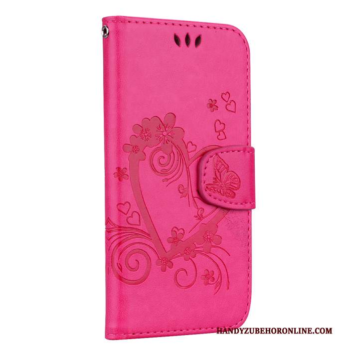 Custodia Samsung Galaxy A8 2018 Pelle Rosa Amare, Cover Samsung Galaxy A8 2018 Folio Goffratura Farfalla