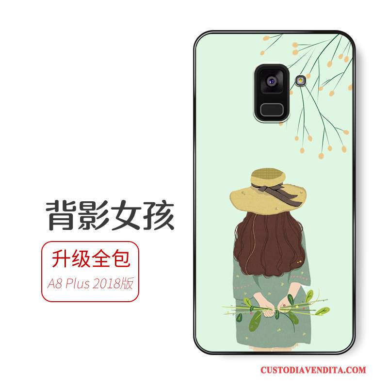 Custodia Samsung Galaxy A8+ Cartone Animato Anti-caduta Verde, Cover Samsung Galaxy A8+ Silicone Chiaro Morbido