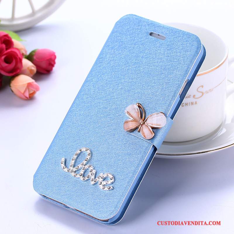 Custodia Samsung Galaxy A8 Folio Telefono Blu Chiaro, Cover Samsung Galaxy A8 Pelle Anti-caduta Nuovo