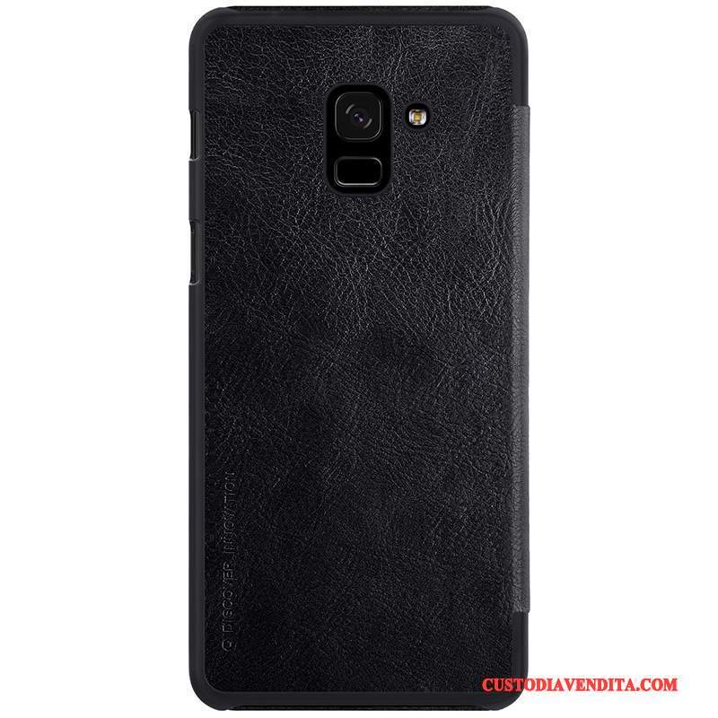 Custodia Samsung Galaxy A8+ Pelle Arancione Oro, Cover Samsung Galaxy A8+ Folio Telefono