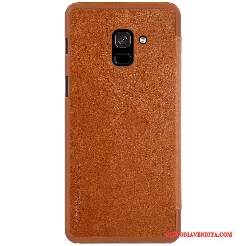 Custodia Samsung Galaxy A8+ Pelle Arancione Oro, Cover Samsung Galaxy A8+ Folio Telefono