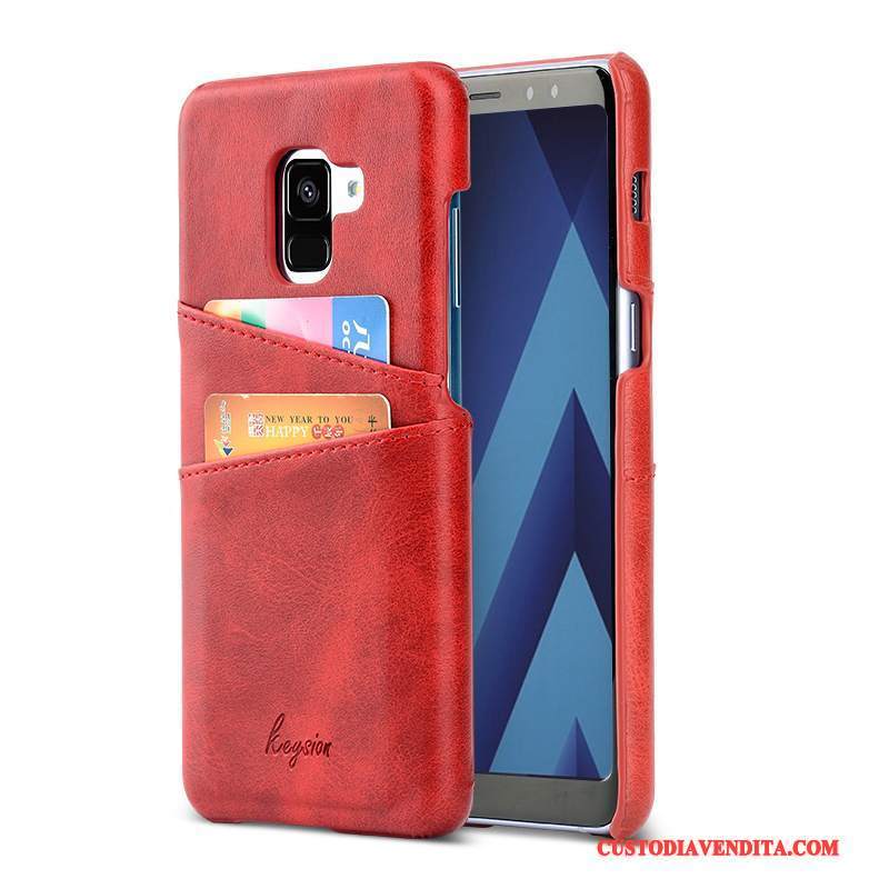 Custodia Samsung Galaxy A8+ Protezione Telefono Arancione, Cover Samsung Galaxy A8+ Pelle Carta Affari