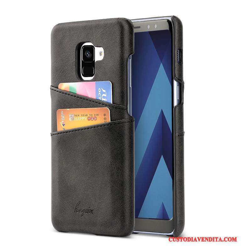 Custodia Samsung Galaxy A8+ Protezione Telefono Arancione, Cover Samsung Galaxy A8+ Pelle Carta Affari