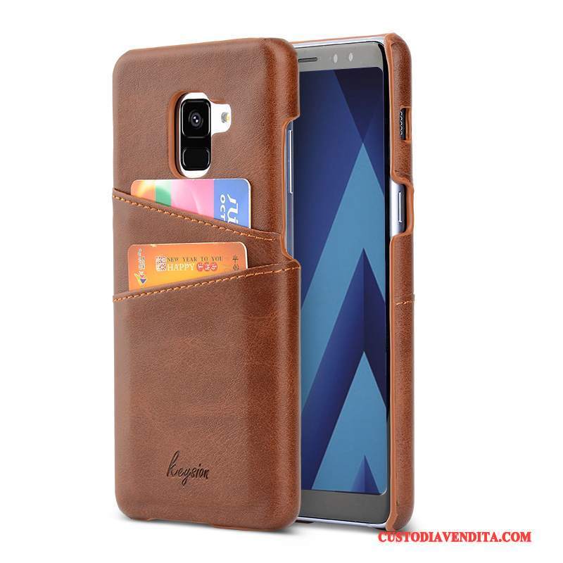 Custodia Samsung Galaxy A8+ Protezione Telefono Arancione, Cover Samsung Galaxy A8+ Pelle Carta Affari