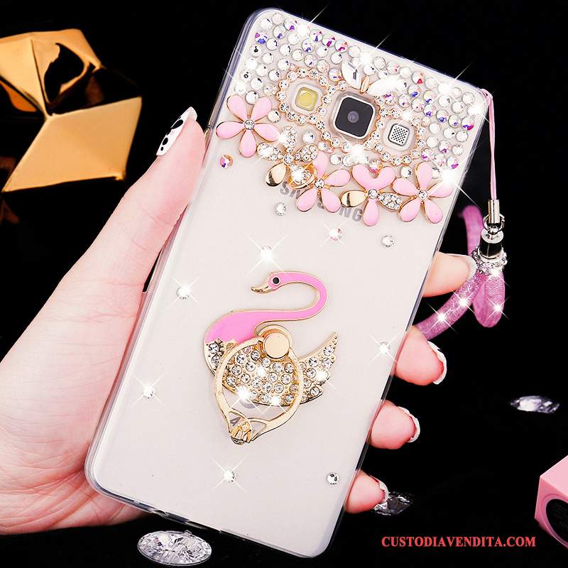 Custodia Samsung Galaxy A8 Strass Macchiati Difficile, Cover Samsung Galaxy A8 Morbido Rosa