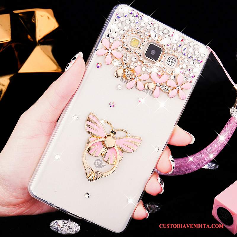 Custodia Samsung Galaxy A8 Strass Macchiati Difficile, Cover Samsung Galaxy A8 Morbido Rosa