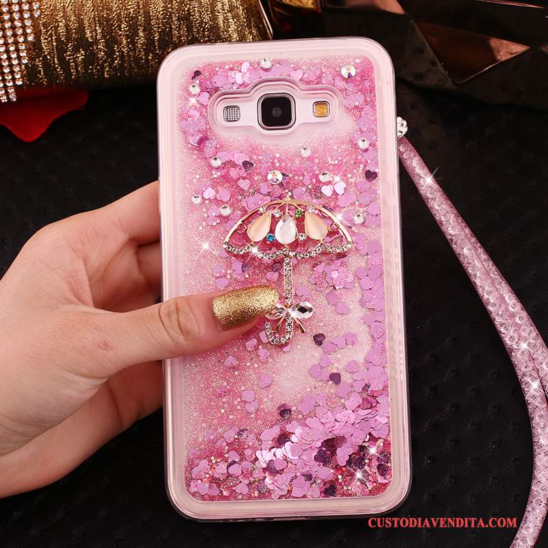 Custodia Samsung Galaxy A8 Strass Morbido Rosa, Cover Samsung Galaxy A8 Ornamenti Appesitelefono