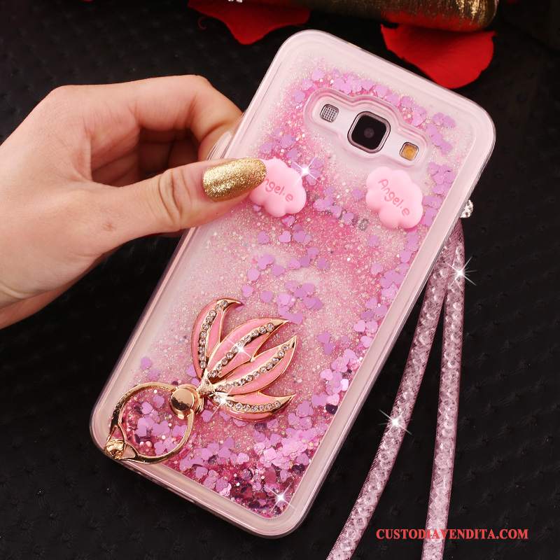 Custodia Samsung Galaxy A8 Strass Morbido Rosa, Cover Samsung Galaxy A8 Ornamenti Appesitelefono