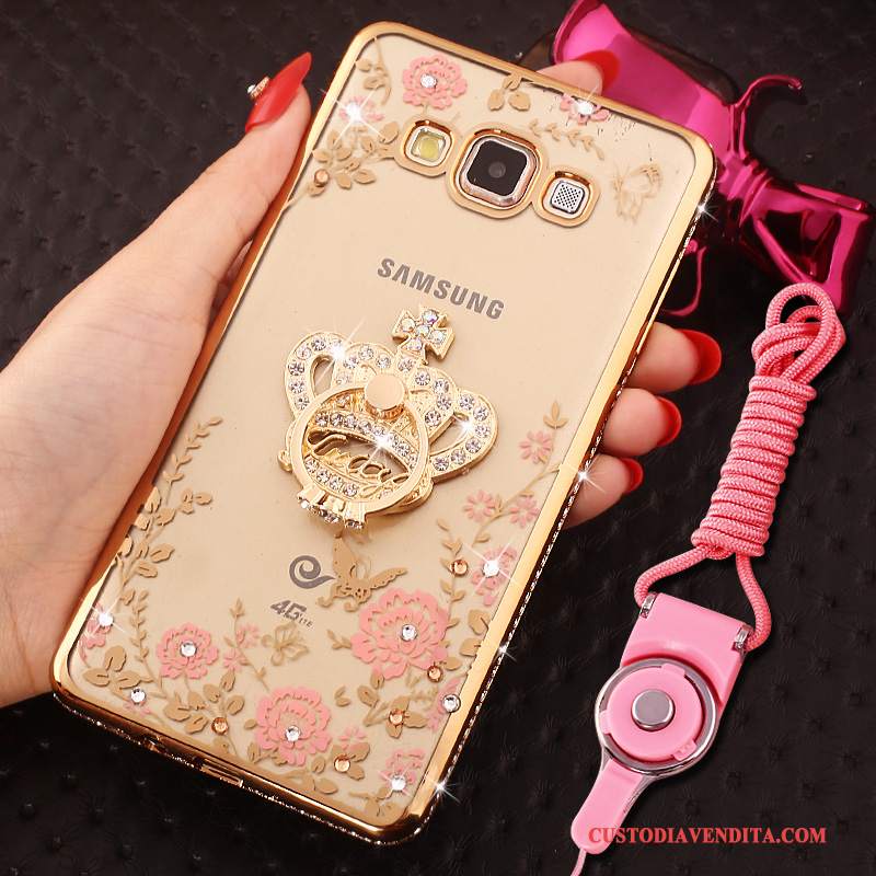 Custodia Samsung Galaxy A8 Strass Ornamenti Appesitelefono, Cover Samsung Galaxy A8 Oro Tendenza