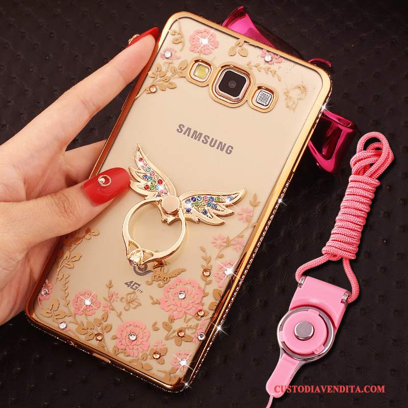 Custodia Samsung Galaxy A8 Strass Ornamenti Appesitelefono, Cover Samsung Galaxy A8 Oro Tendenza