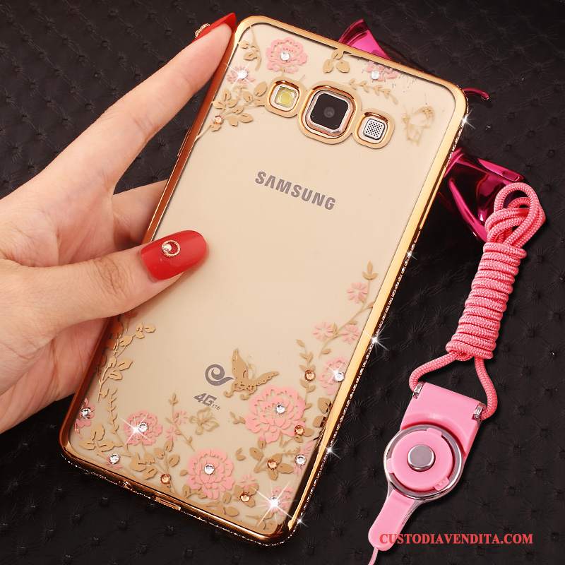 Custodia Samsung Galaxy A8 Strass Ornamenti Appesitelefono, Cover Samsung Galaxy A8 Oro Tendenza