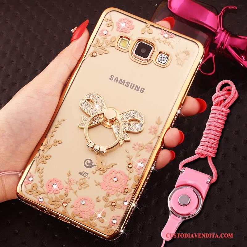 Custodia Samsung Galaxy A8 Strass Ornamenti Appesitelefono, Cover Samsung Galaxy A8 Oro Tendenza