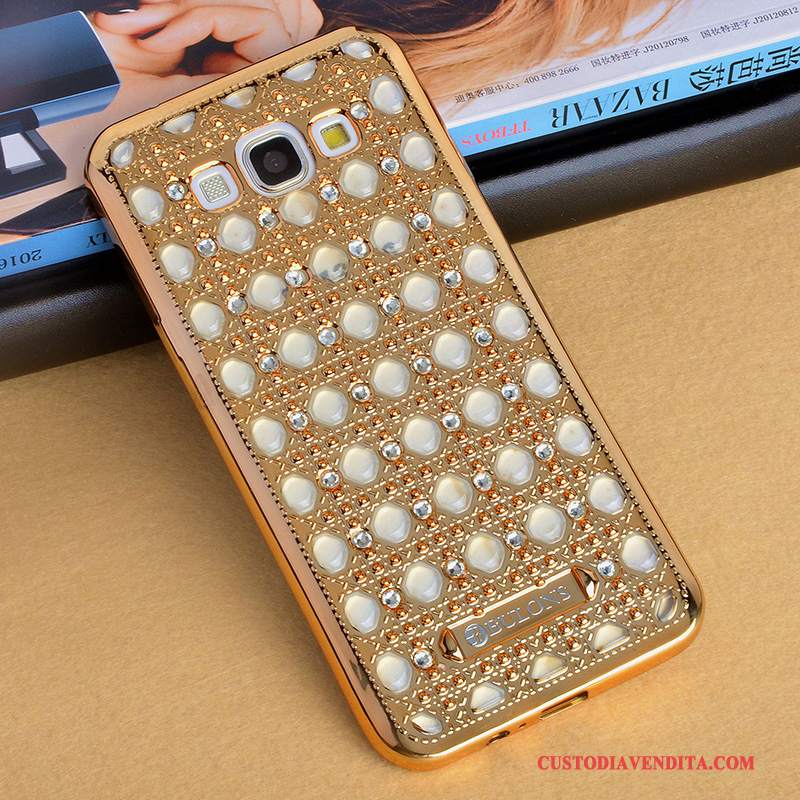 Custodia Samsung Galaxy A8 Strass Oro Ornamenti Appesi, Cover Samsung Galaxy A8 Silicone Telefono Morbido