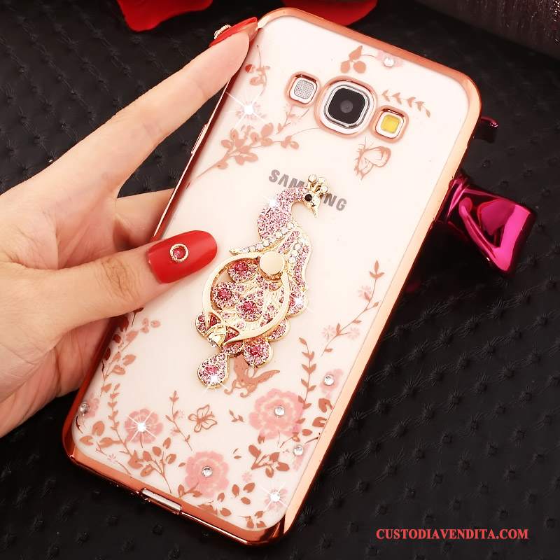 Custodia Samsung Galaxy A8 Strass Ring Oro, Cover Samsung Galaxy A8 Telefono Rosa