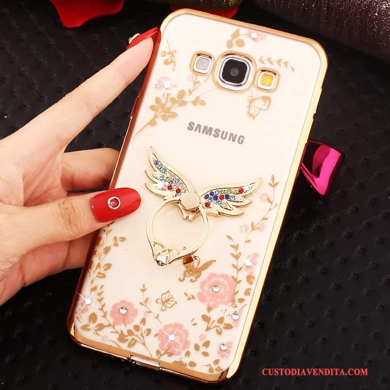 Custodia Samsung Galaxy A8 Strass Ring Oro, Cover Samsung Galaxy A8 Telefono Rosa