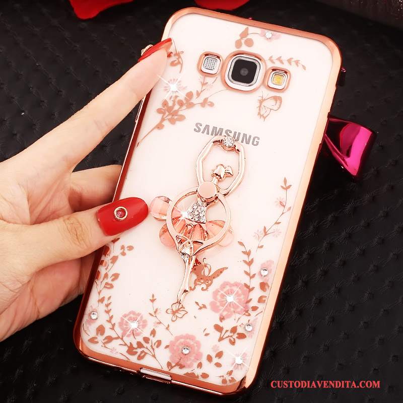 Custodia Samsung Galaxy A8 Strass Ring Oro, Cover Samsung Galaxy A8 Telefono Rosa