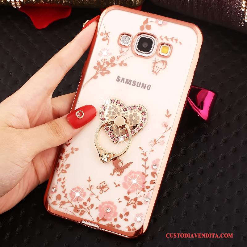 Custodia Samsung Galaxy A8 Strass Ring Oro, Cover Samsung Galaxy A8 Telefono Rosa