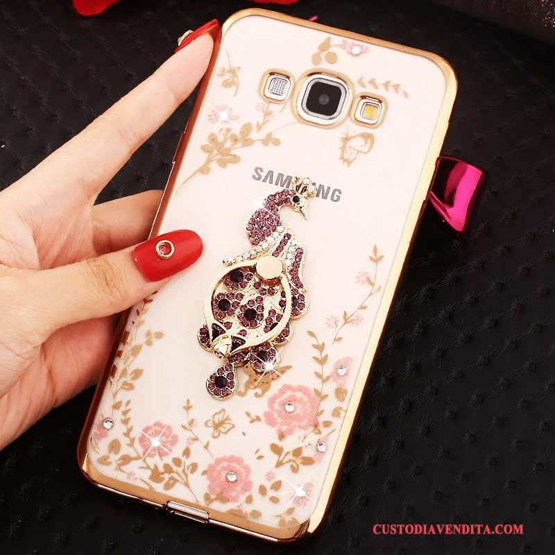 Custodia Samsung Galaxy A8 Strass Ring Oro, Cover Samsung Galaxy A8 Telefono Rosa