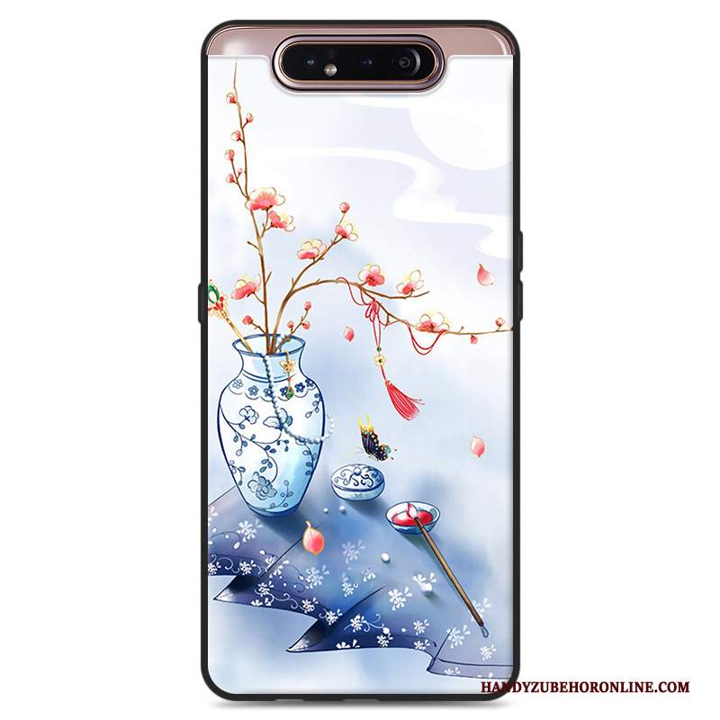 Custodia Samsung Galaxy A80 Protezione Arte Grigio, Cover Samsung Galaxy A80 Stile Cinese Fiori