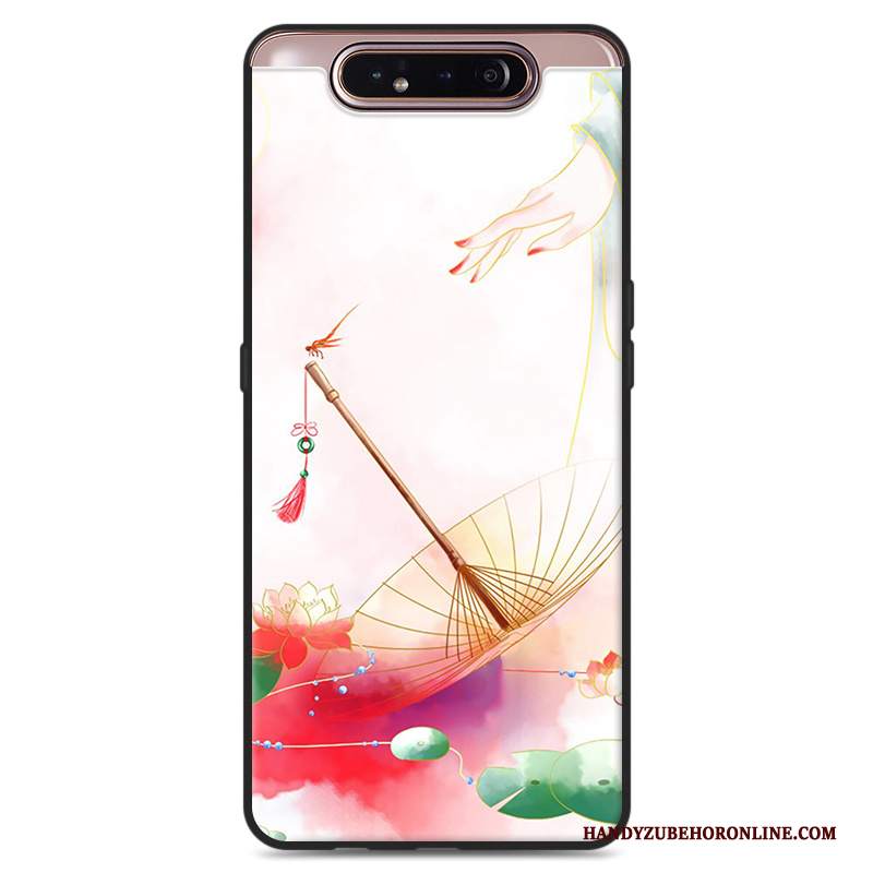 Custodia Samsung Galaxy A80 Protezione Arte Grigio, Cover Samsung Galaxy A80 Stile Cinese Fiori