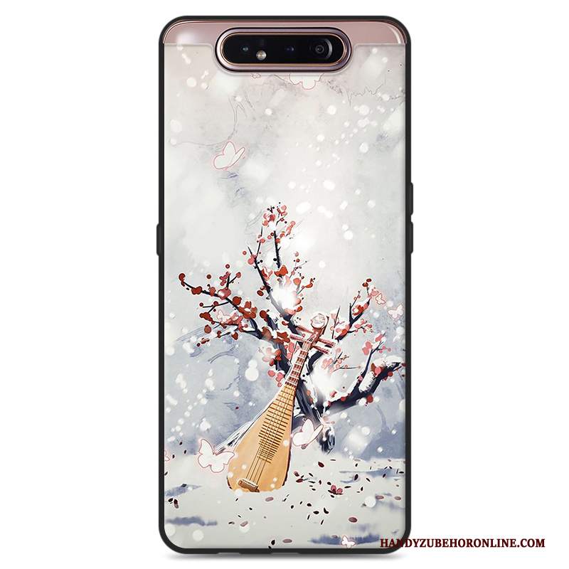 Custodia Samsung Galaxy A80 Protezione Arte Grigio, Cover Samsung Galaxy A80 Stile Cinese Fiori