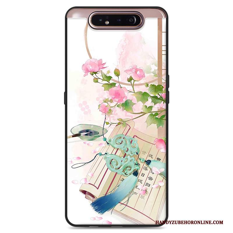 Custodia Samsung Galaxy A80 Protezione Arte Grigio, Cover Samsung Galaxy A80 Stile Cinese Fiori