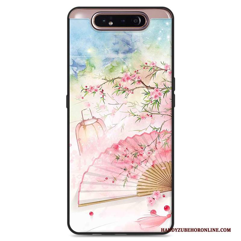 Custodia Samsung Galaxy A80 Protezione Arte Grigio, Cover Samsung Galaxy A80 Stile Cinese Fiori