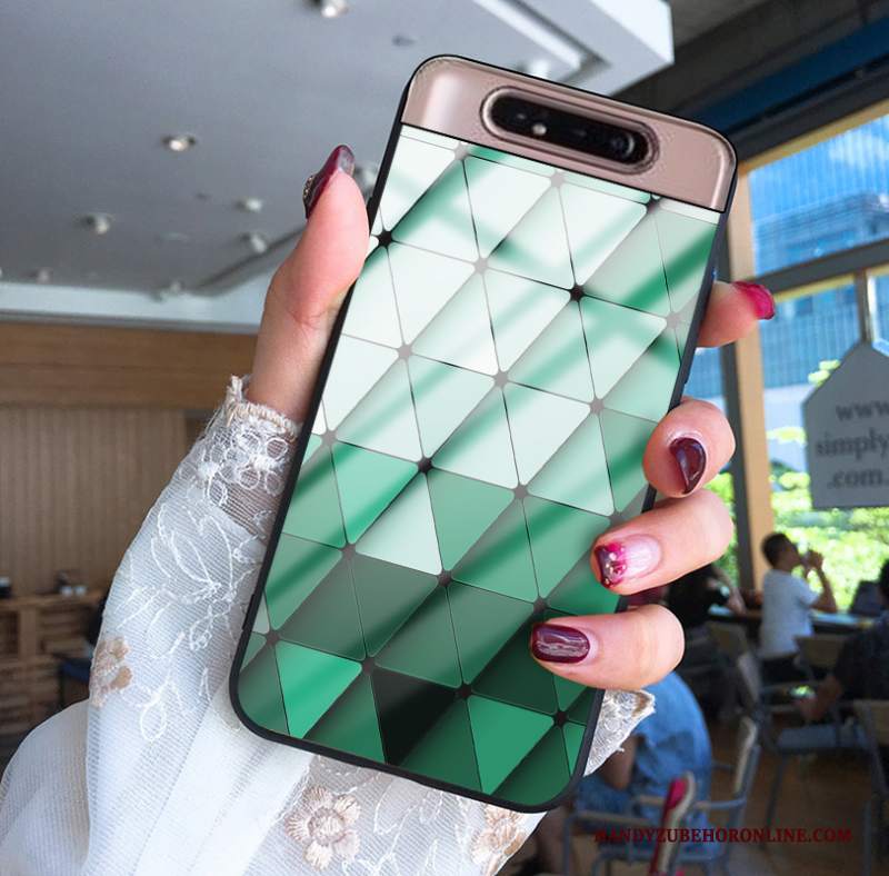 Custodia Samsung Galaxy A80 Silicone Vetro Verde, Cover Samsung Galaxy A80 Anti-caduta Specchio