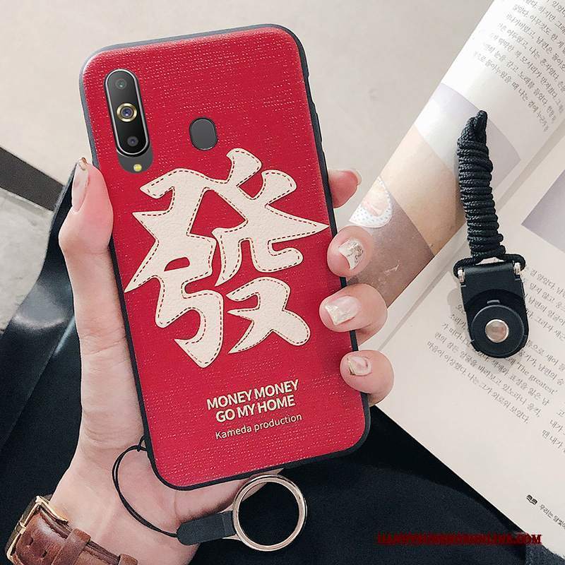 Custodia Samsung Galaxy A8s Silicone Telefono Stile Cinese, Cover Samsung Galaxy A8s Goffratura Rosso Morbido