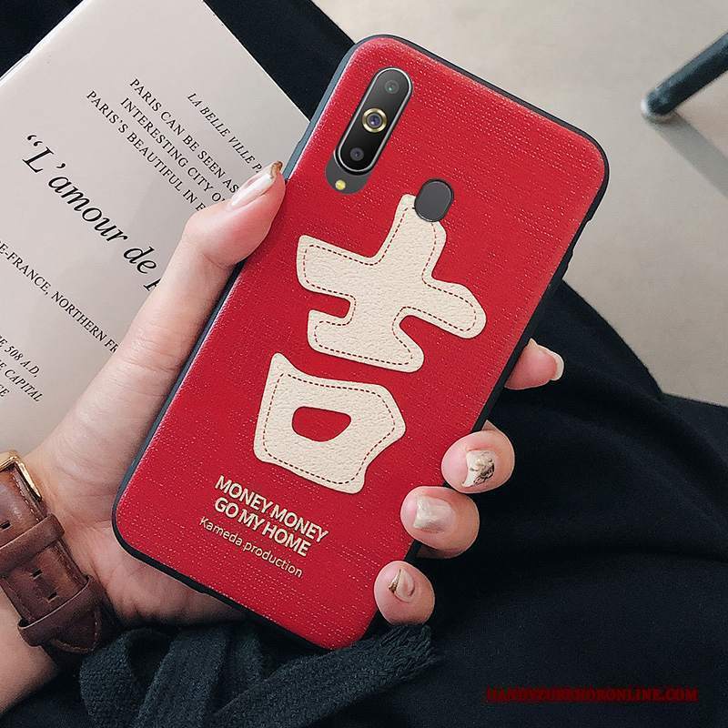 Custodia Samsung Galaxy A8s Silicone Telefono Stile Cinese, Cover Samsung Galaxy A8s Goffratura Rosso Morbido