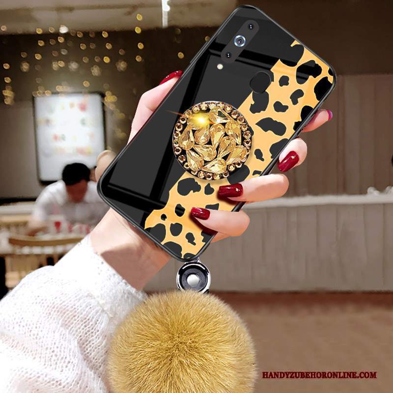 Custodia Samsung Galaxy A8s Strass Peluche Net Red, Cover Samsung Galaxy A8s Leopardate Lusso