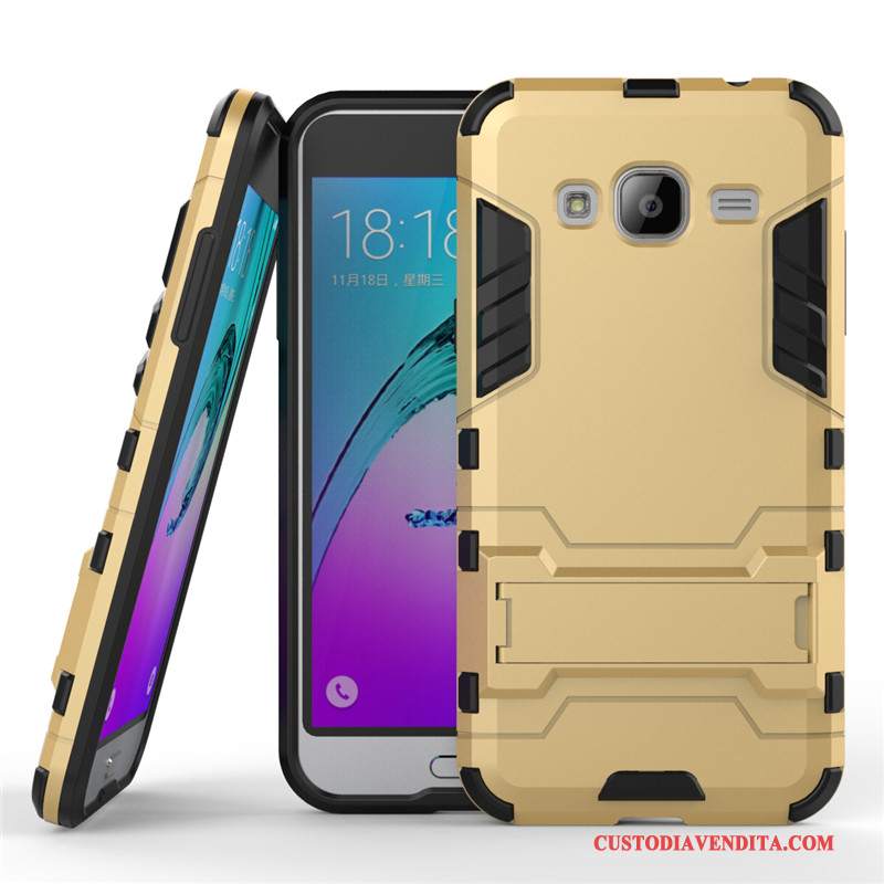 Custodia Samsung Galaxy J3 2016 Protezione Supportotelefono, Cover Samsung Galaxy J3 2016 Difficile Argento