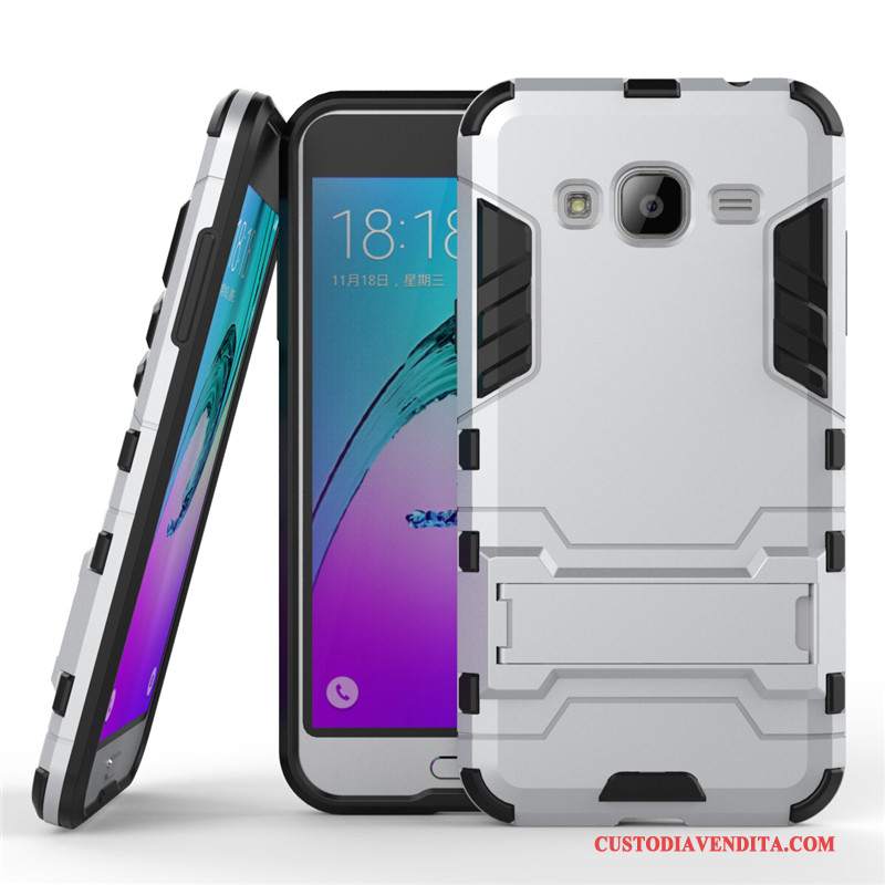 Custodia Samsung Galaxy J3 2016 Protezione Supportotelefono, Cover Samsung Galaxy J3 2016 Difficile Argento