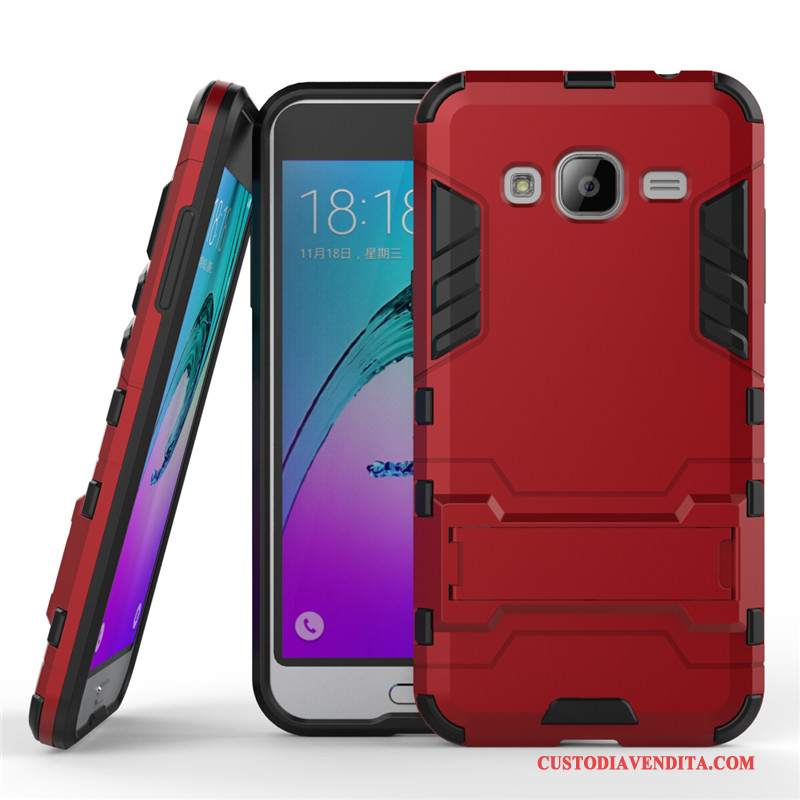 Custodia Samsung Galaxy J3 2016 Protezione Supportotelefono, Cover Samsung Galaxy J3 2016 Difficile Argento