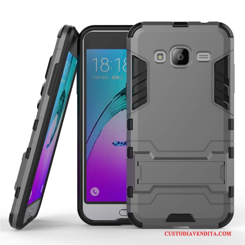 Custodia Samsung Galaxy J3 2016 Protezione Supportotelefono, Cover Samsung Galaxy J3 2016 Difficile Argento