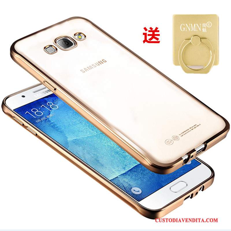 Custodia Samsung Galaxy J3 2016 Silicone Morbido Oro, Cover Samsung Galaxy J3 2016 Protezione Trasparente