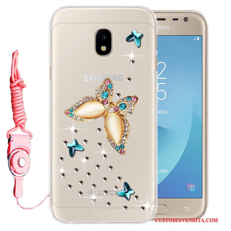 Custodia Samsung Galaxy J3 2017 Silicone Anti-cadutatelefono, Cover Samsung Galaxy J3 2017 Strass Morbido Oro