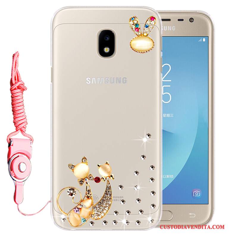 Custodia Samsung Galaxy J3 2017 Silicone Anti-cadutatelefono, Cover Samsung Galaxy J3 2017 Strass Morbido Oro