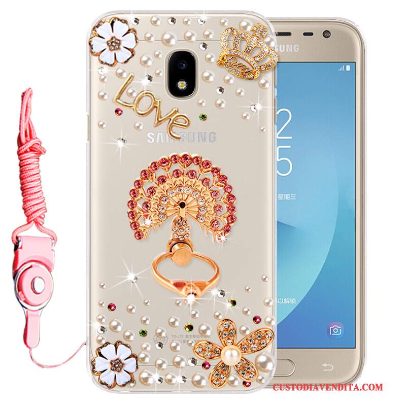 Custodia Samsung Galaxy J3 2017 Silicone Anti-cadutatelefono, Cover Samsung Galaxy J3 2017 Strass Morbido Oro