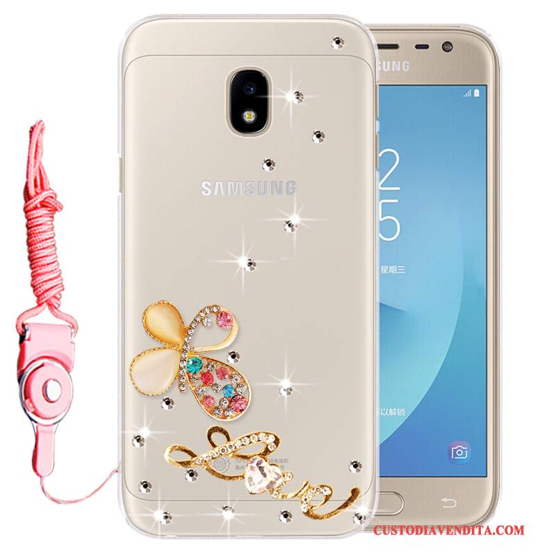 Custodia Samsung Galaxy J3 2017 Silicone Anti-cadutatelefono, Cover Samsung Galaxy J3 2017 Strass Morbido Oro