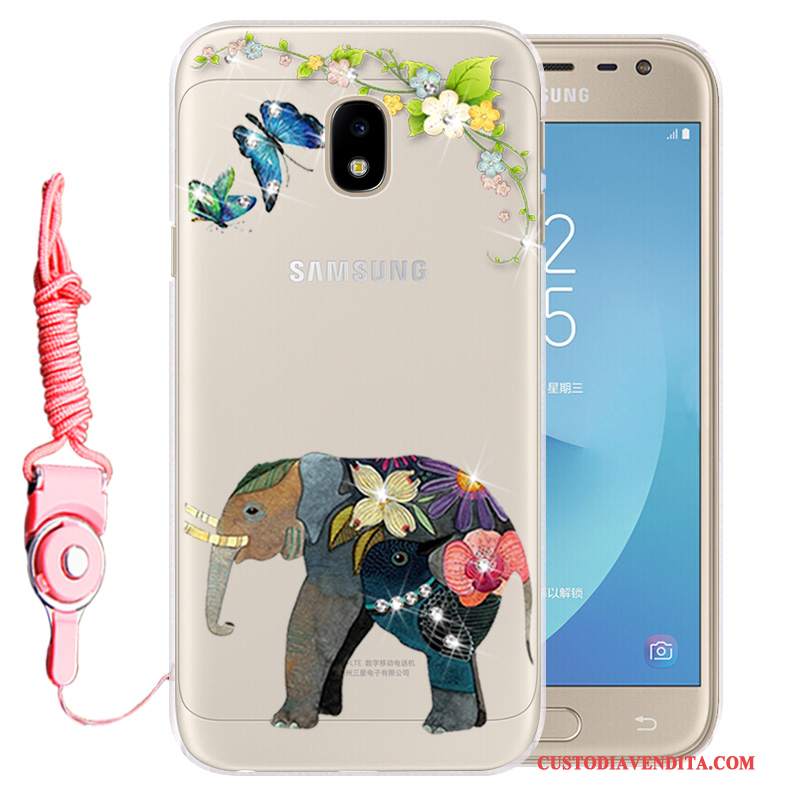 Custodia Samsung Galaxy J3 2017 Silicone Anti-cadutatelefono, Cover Samsung Galaxy J3 2017 Strass Morbido Oro