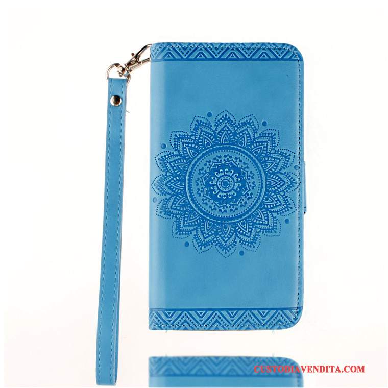 Custodia Samsung Galaxy J5 2015 Pelle Ornamenti Appesi Blu, Cover Samsung Galaxy J5 2015 Folio Anti-cadutatelefono