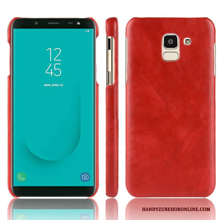 Custodia Samsung Galaxy J6 Pelle Difficiletelefono, Cover Samsung Galaxy J6 Protezione Rosso Litchi