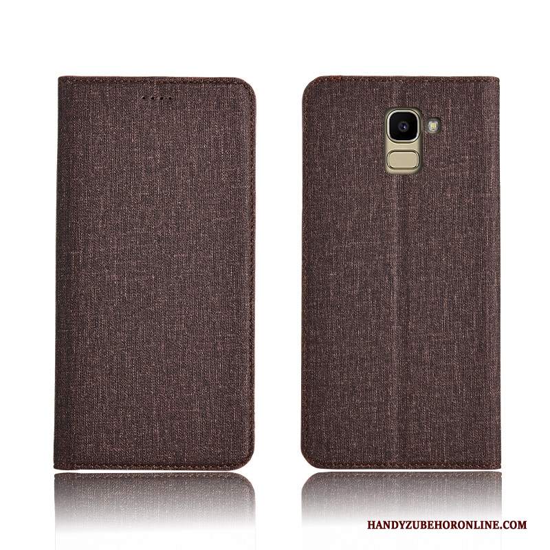 Custodia Samsung Galaxy J6 Pelle Telefono Cotone E Lino, Cover Samsung Galaxy J6 Folio Anti-caduta Nuovo