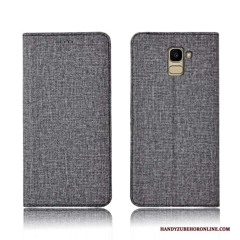 Custodia Samsung Galaxy J6 Pelle Telefono Cotone E Lino, Cover Samsung Galaxy J6 Folio Anti-caduta Nuovo