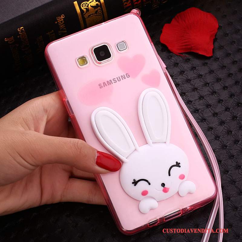 Custodia Samsung Galaxy J7 2015 Cartone Animato Rosa Morbido, Cover Samsung Galaxy J7 2015 Silicone Telefono Trasparente