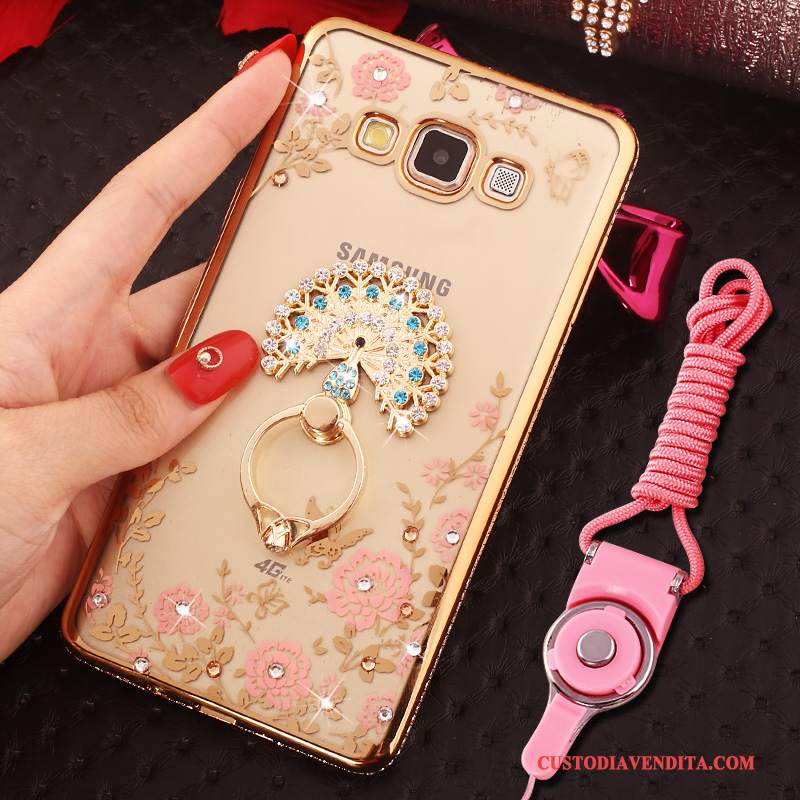 Custodia Samsung Galaxy J7 2015 Silicone Rosa Ring, Cover Samsung Galaxy J7 2015 Strass Anti-cadutatelefono